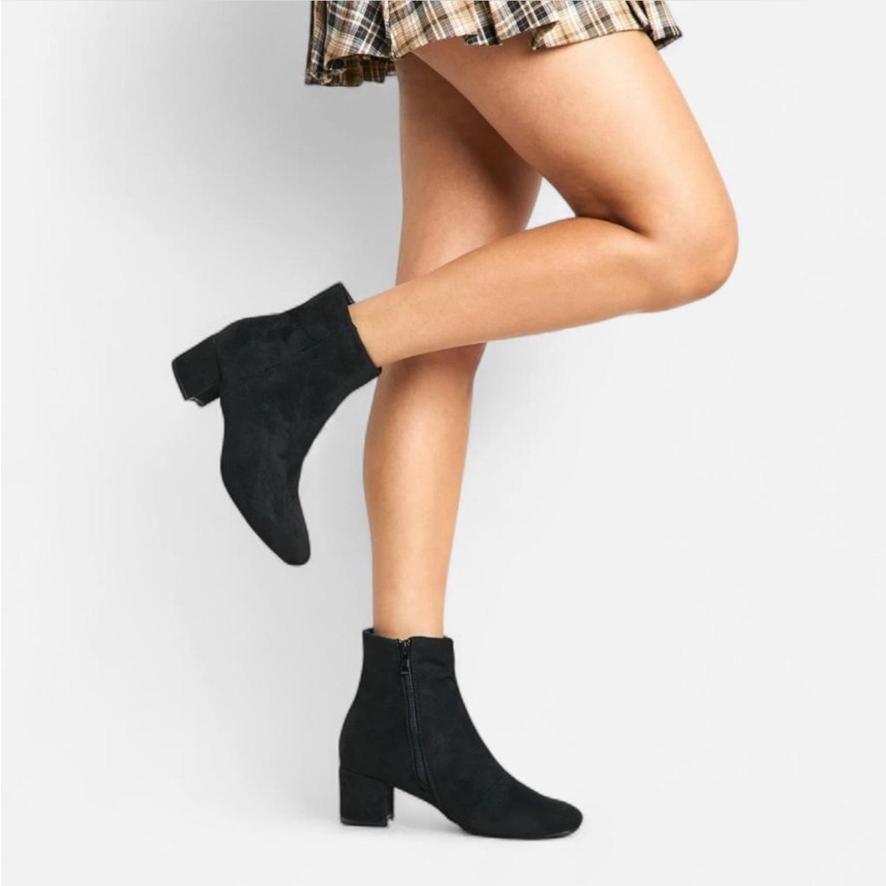 Faux suede block heel ankle boots